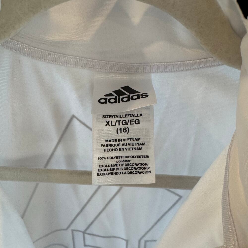 Adidas White Full Zip Track Jacket Black 3 Stripe XL 16 Athletic - Picture 4 of 6